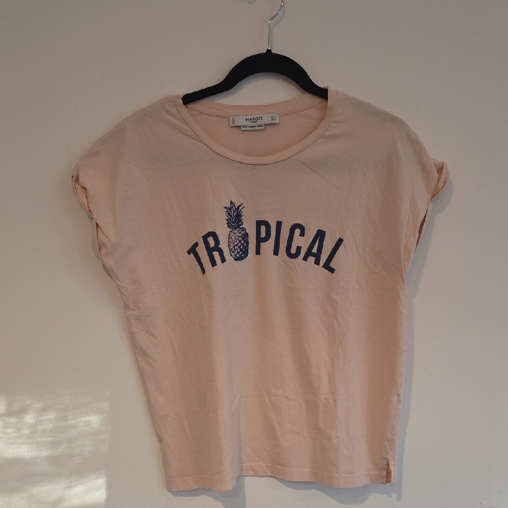 Mango Women's Blush Pink Tropical Print Tee